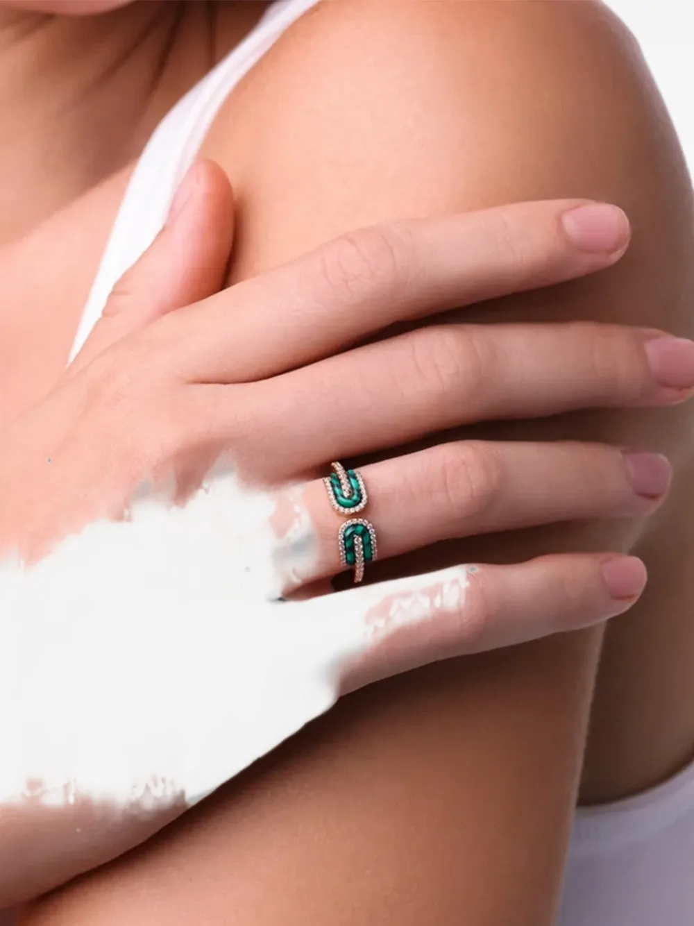 U LOS ANGELES U Duo malachite and diamond ring - Silber