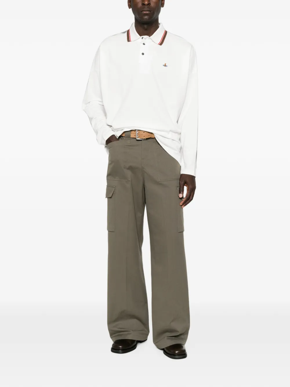 Vivienne Westwood Orb-embroidered tipped polo shirt Wit