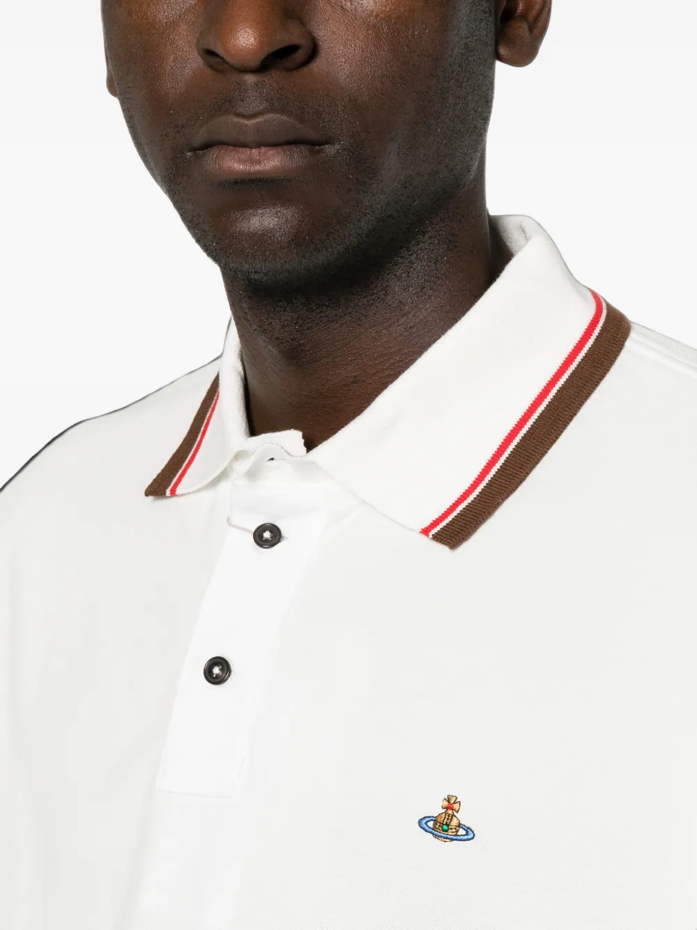 Vivienne Westwood Orb-embroidered tipped polo shirt Wit