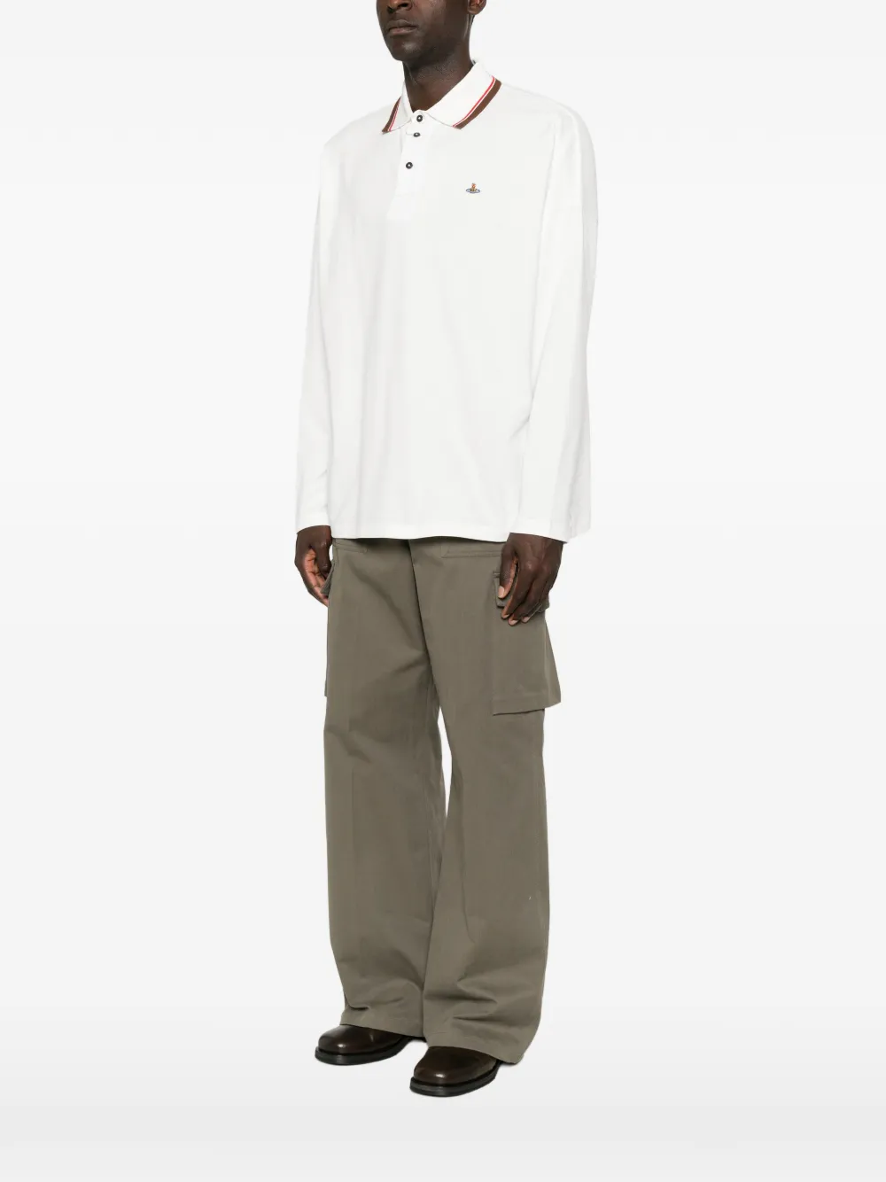 Vivienne Westwood Orb-embroidered tipped polo shirt Wit