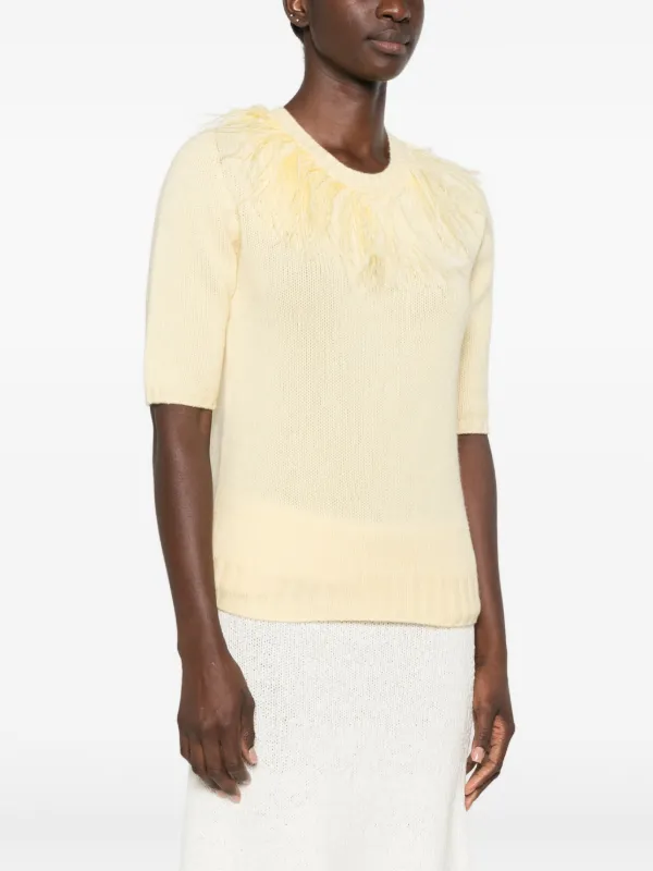 FABIANA FILIPPI 半袖ニット イタリア製 Fabiana Filippi feather-trim short-sleeve Sweater | Yellow | FARFETCH
