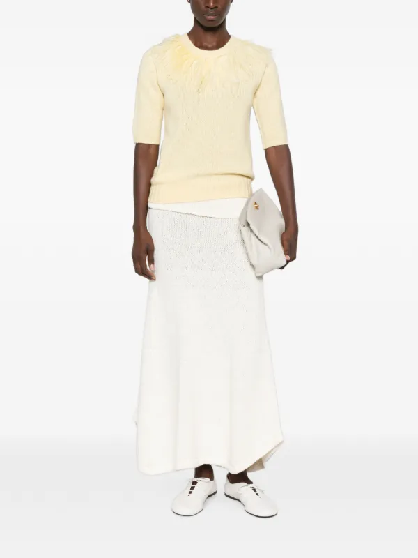Fabiana Filippi feather-trim short-sleeve Sweater | Yellow | FARFETCH