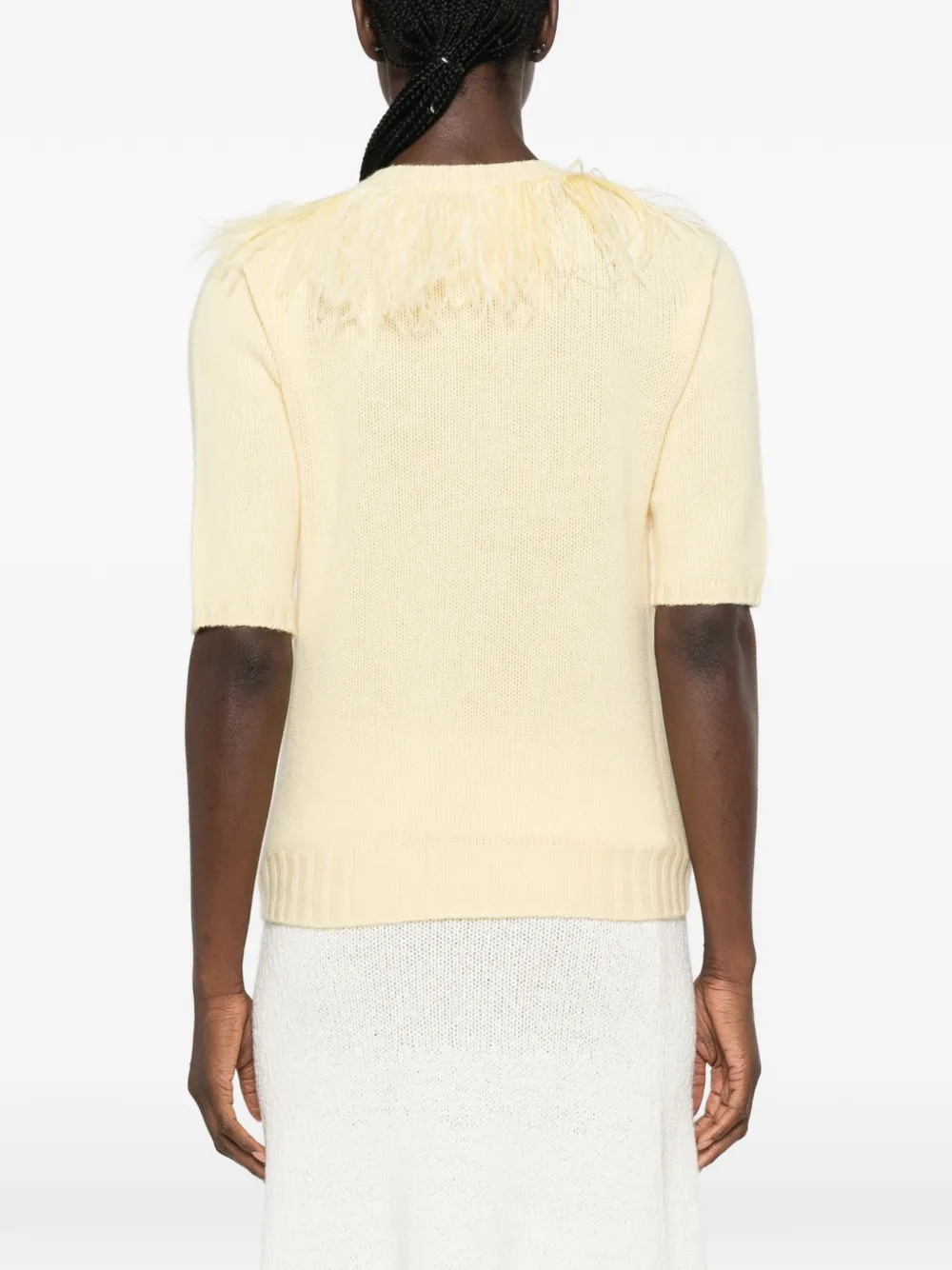 Fabiana Filippi feather-trim short-sleeve Sweater | Yellow | FARFETCH