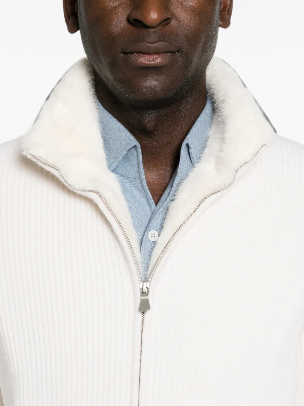 Barba Ribgebreid jack met afwerking van imitatiebont Wit