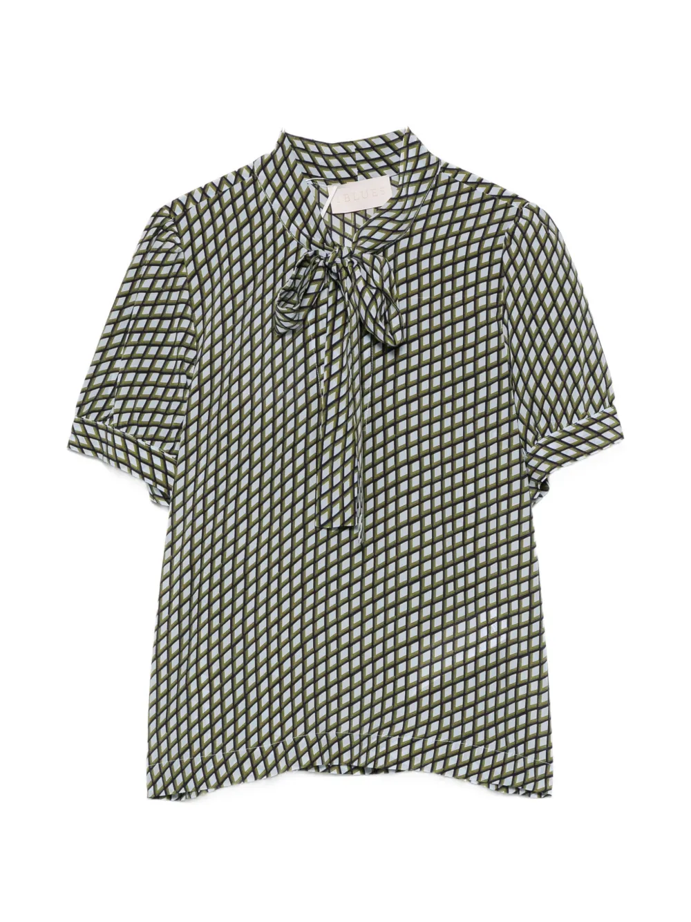 I BLUES geometric-print pussy-bow-collar blouse - Verde