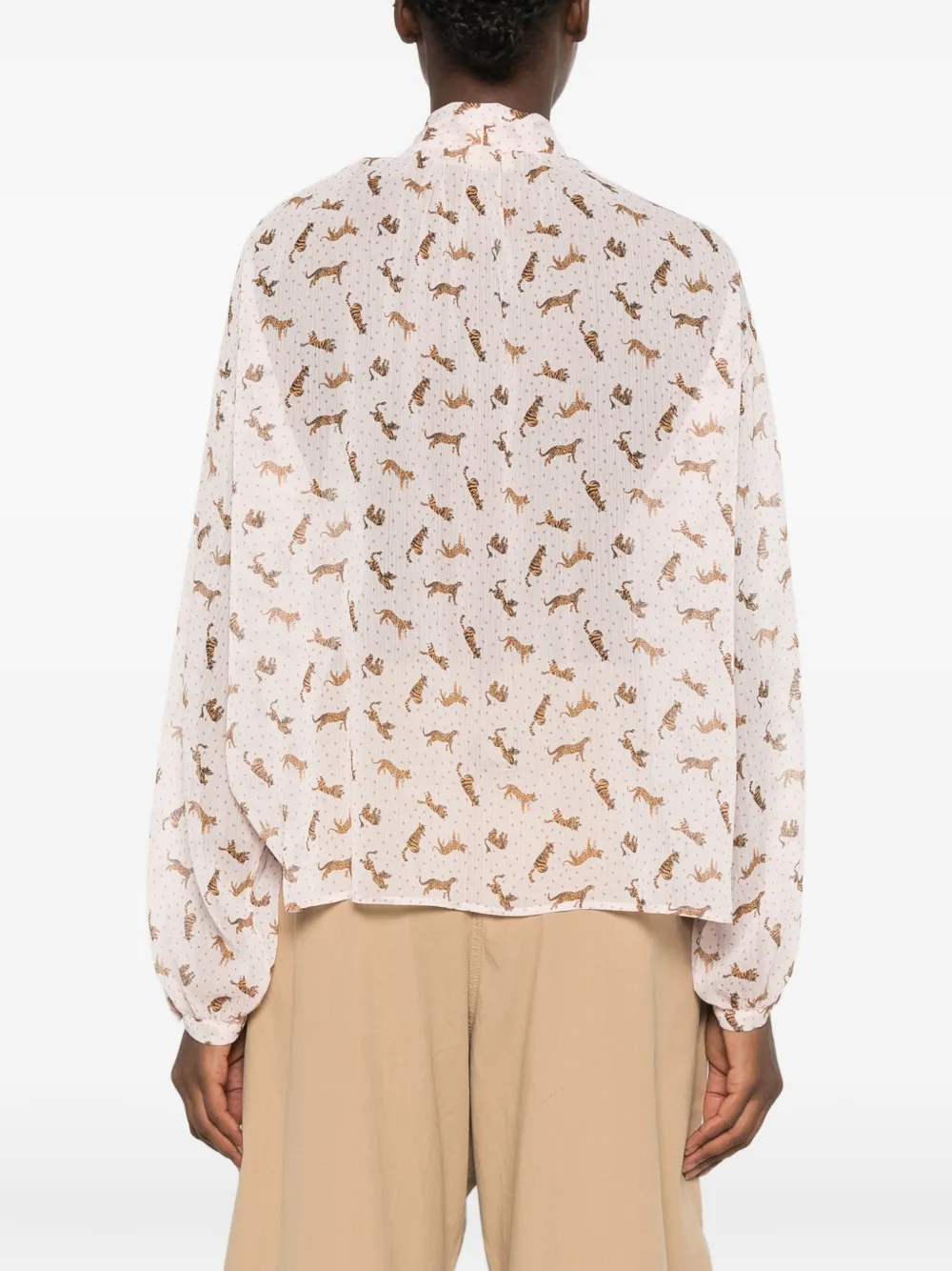 I BLUES Blouse met dierenprint en strikkraag Roze