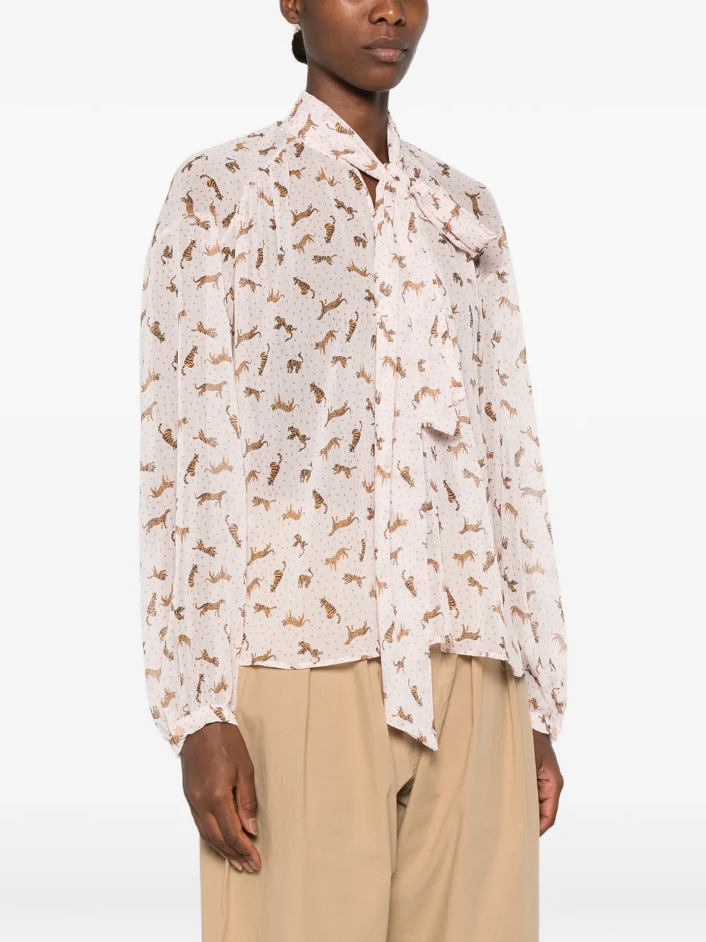 I BLUES Blouse met dierenprint en strikkraag Roze