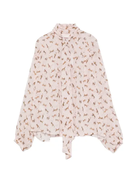 I BLUES pussy-bow-collar animal-print blouse