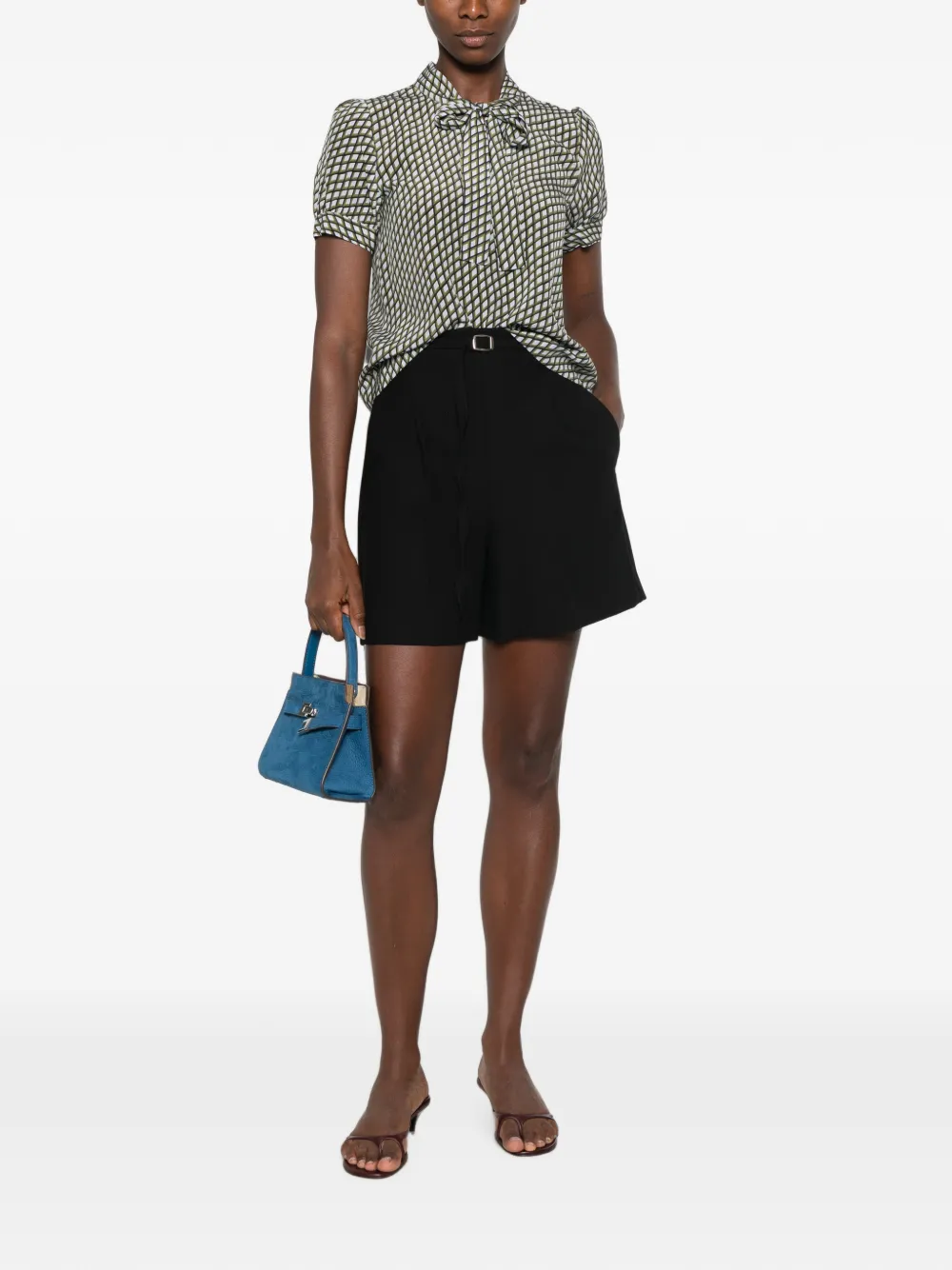 I BLUES Geplooide shorts met riem Zwart