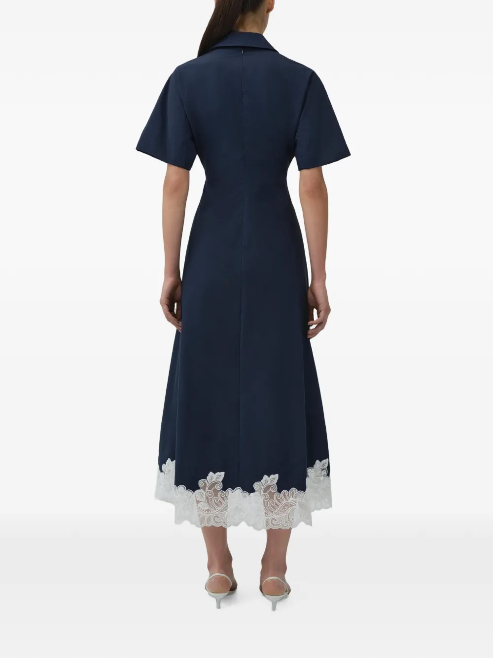 SIMKHAI Nerris midi-jurk met kanten afwerking Blauw