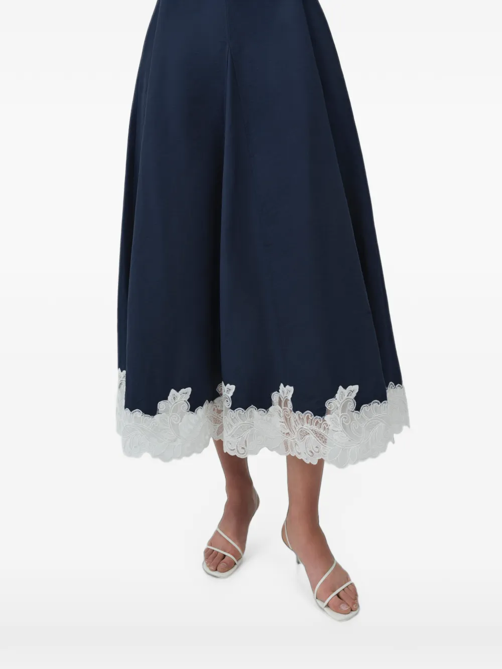 SIMKHAI Nerris midi-jurk met kanten afwerking Blauw