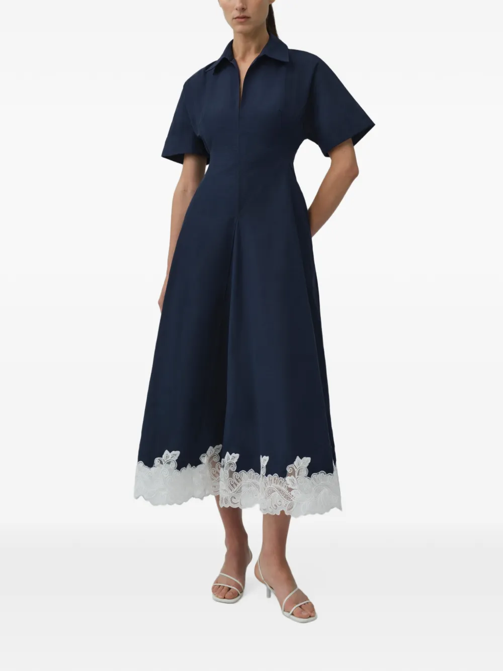 SIMKHAI Nerris midi-jurk met kanten afwerking Blauw