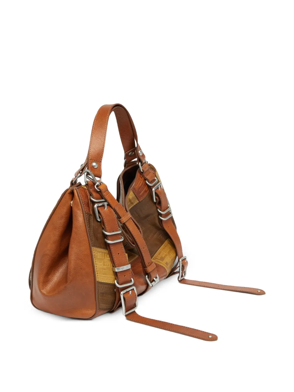 Diesel Medium D-One leren tas met handvat en patchwork Bruin