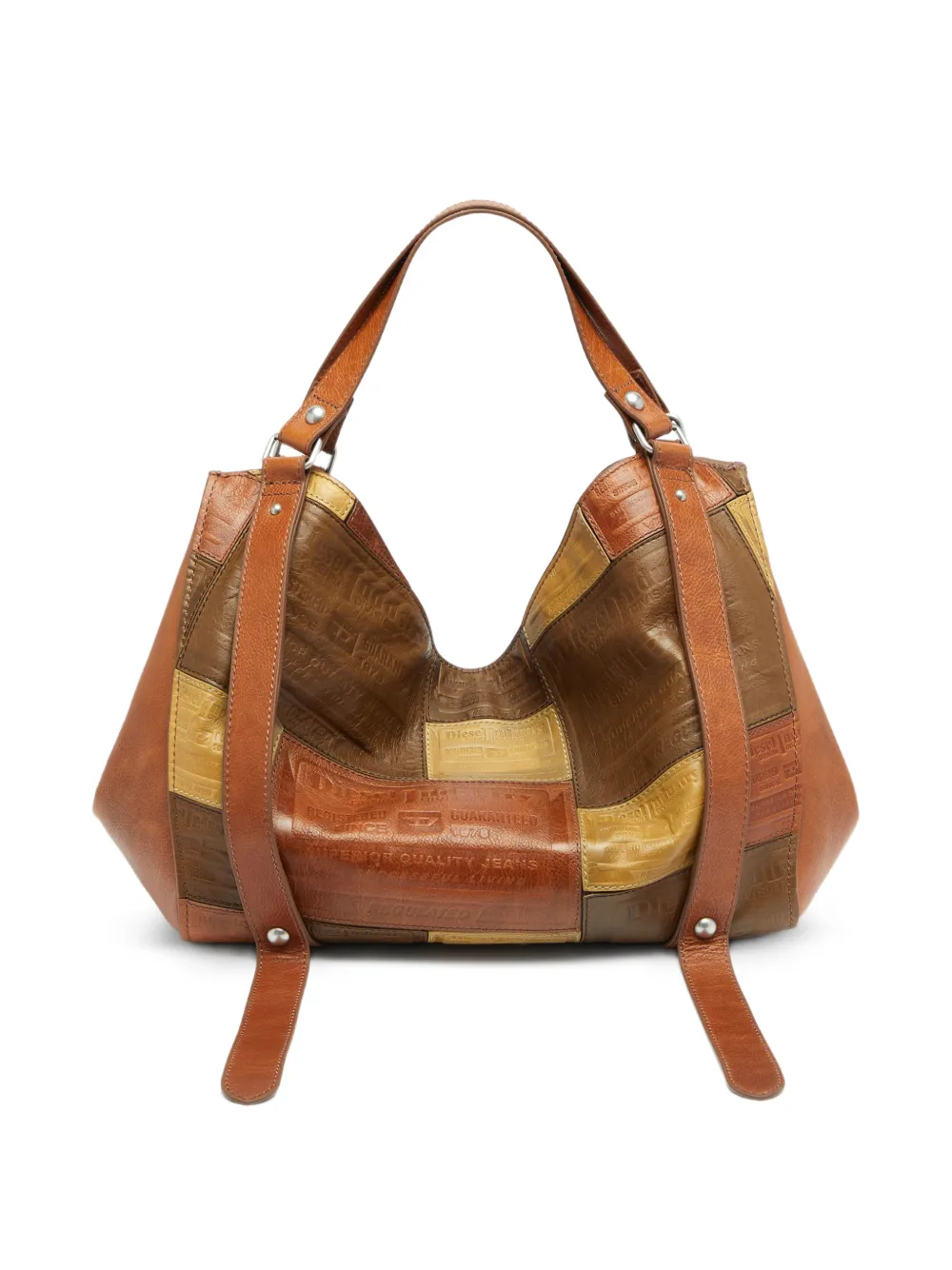 Diesel Medium D-One leren tas met handvat en patchwork Bruin