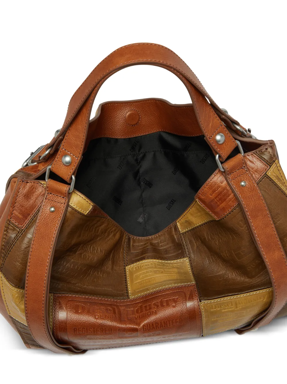 Diesel Medium D-One leren tas met handvat en patchwork Bruin