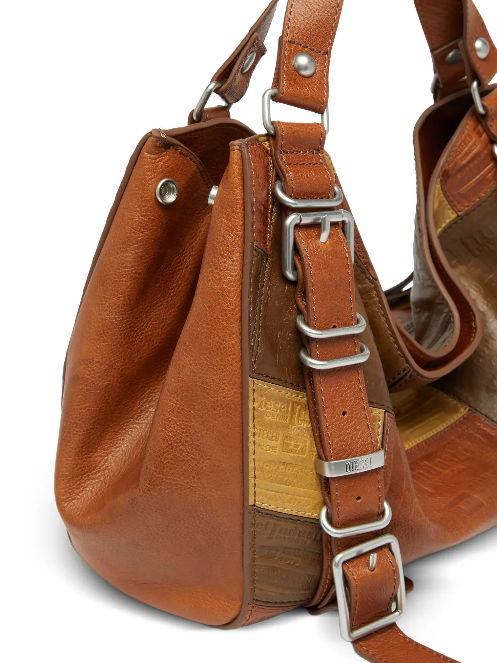 Diesel Medium D-One leren tas met handvat en patchwork Bruin