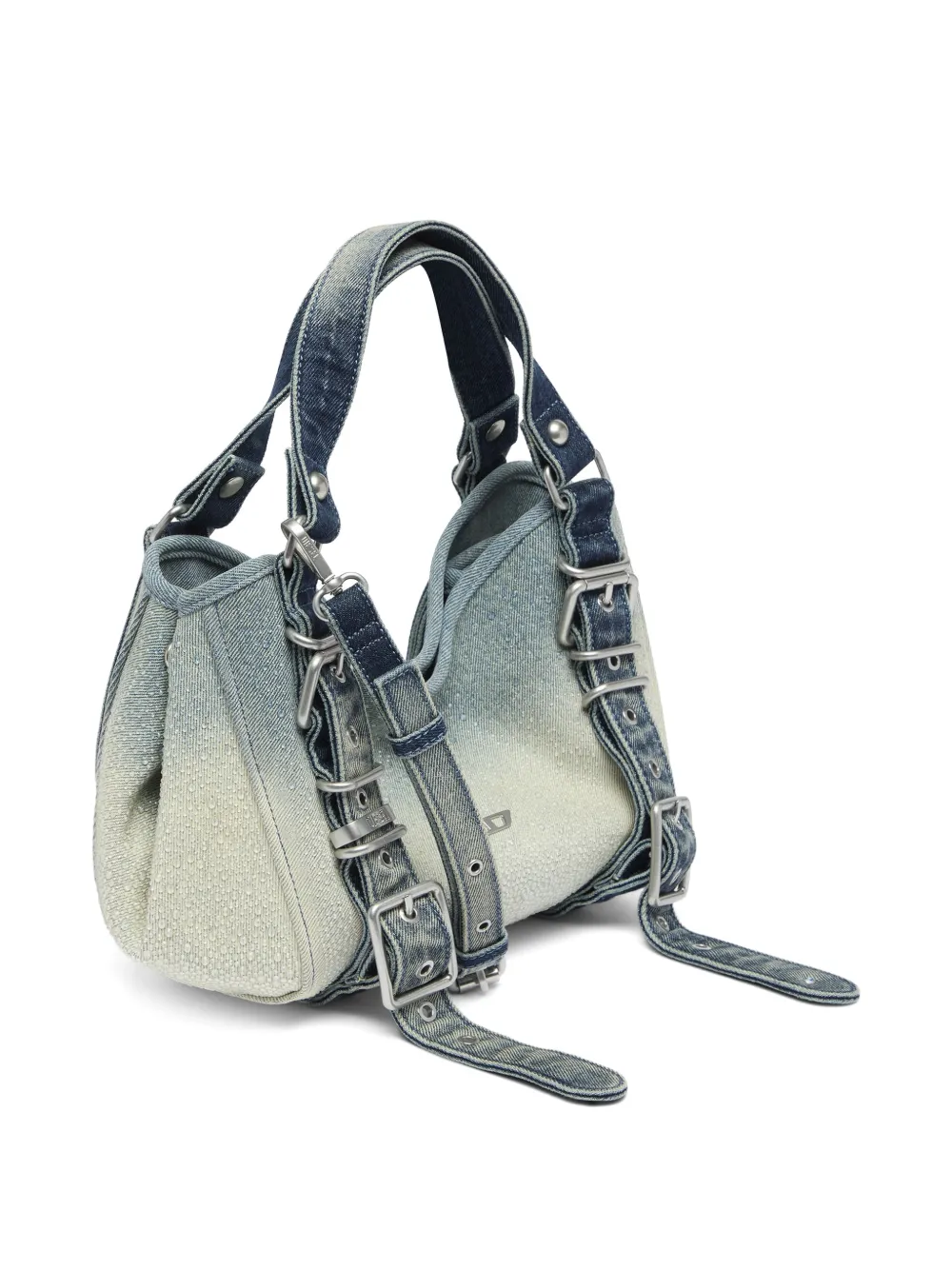 Diesel D-One kleine denim tas met handvat en kristallen Blauw