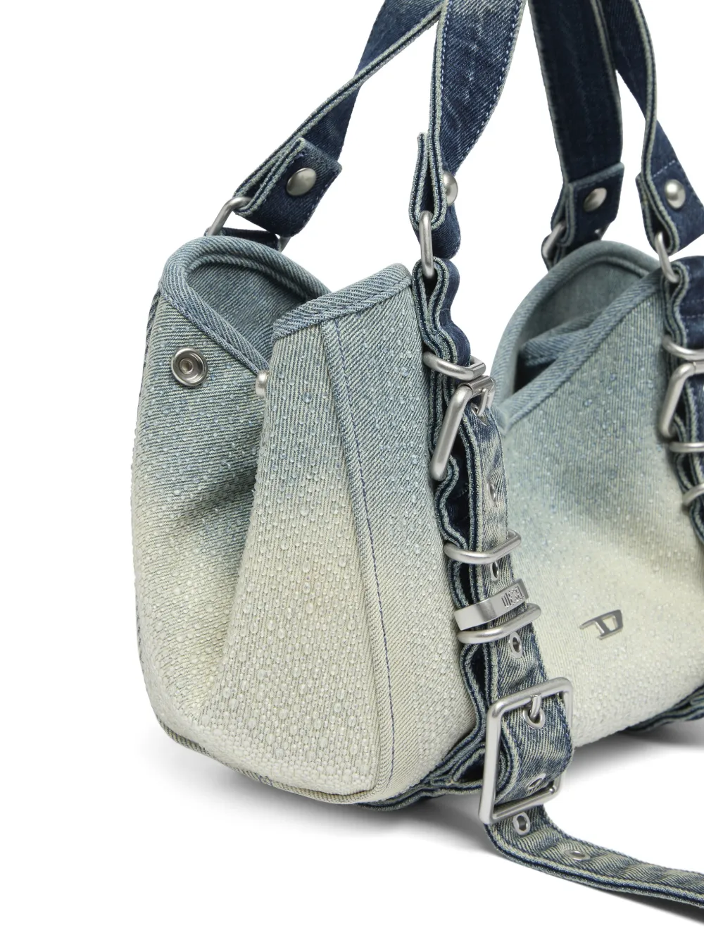 Diesel D-One kleine denim tas met handvat en kristallen Blauw