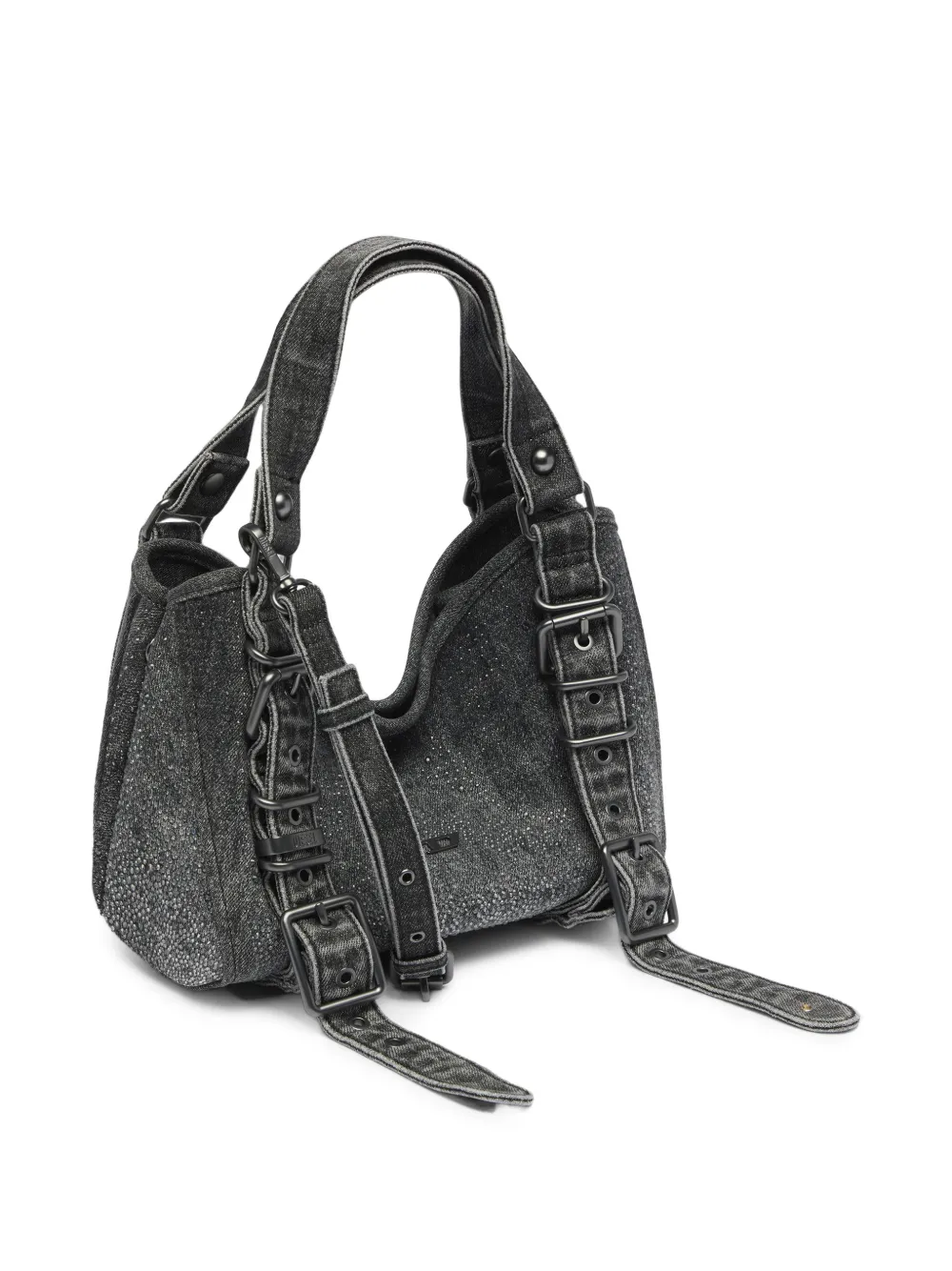 Diesel Kleine D-One denim tas met handvat en kristallen Grijs
