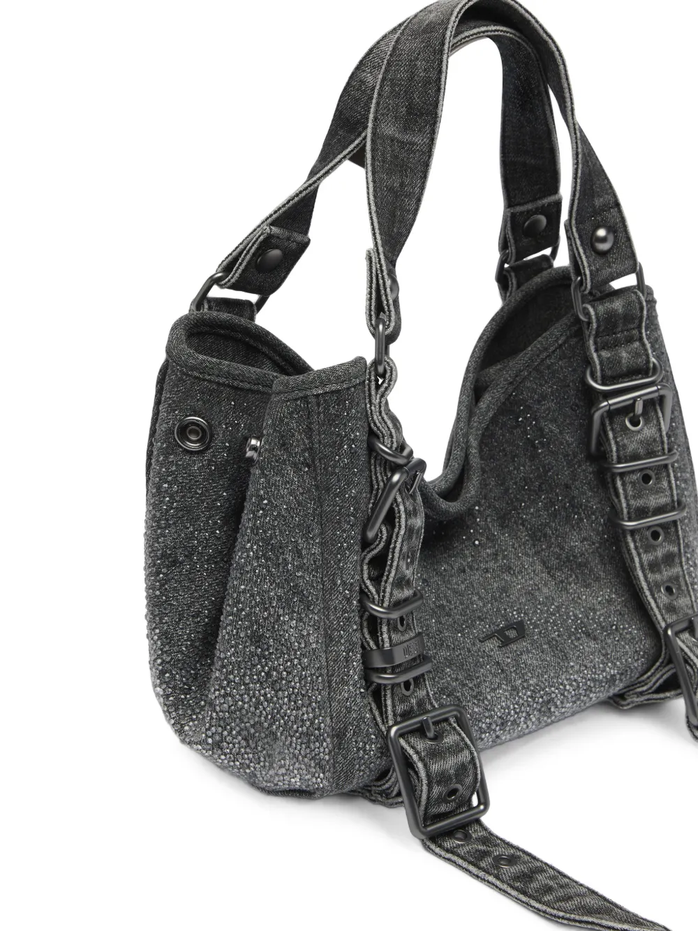 Diesel Kleine D-One denim tas met handvat en kristallen Grijs