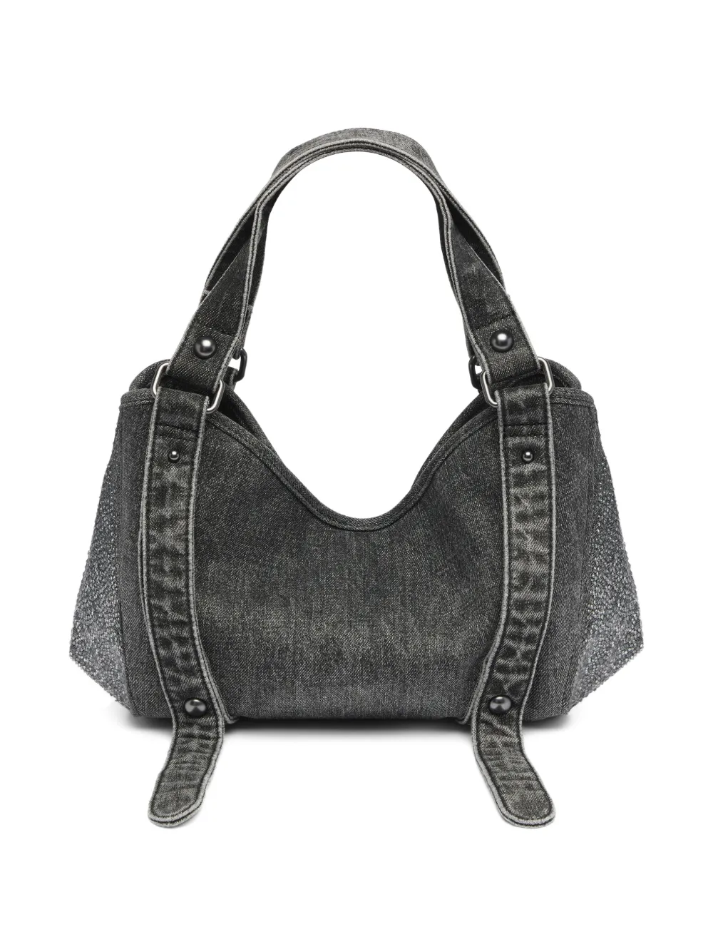 Diesel Kleine D-One denim tas met handvat en kristallen Grijs