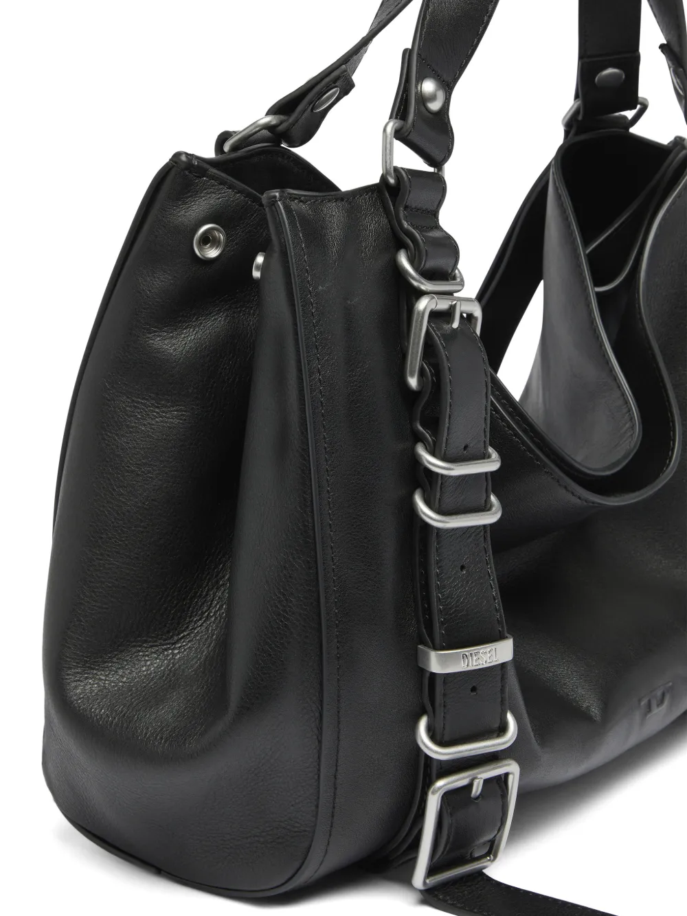 Diesel D-One-Medium tas van behandeld leer met handvat Zwart