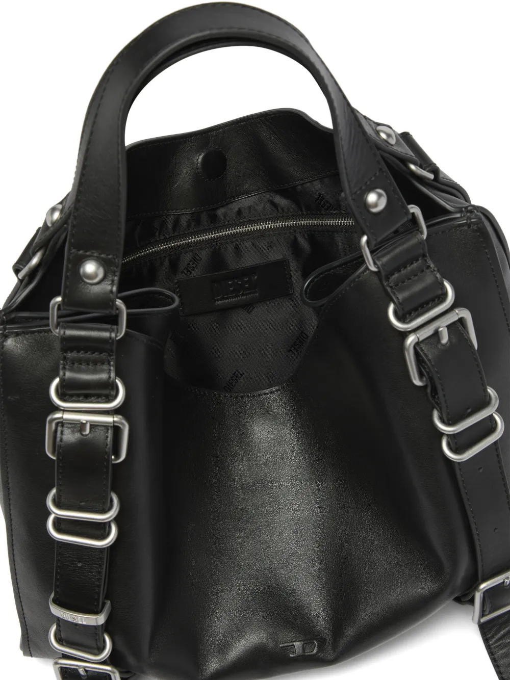 Diesel D-One-Medium tas van behandeld leer met handvat Zwart