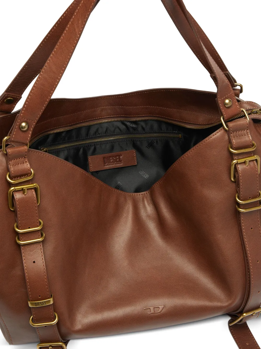 Diesel D-One-Large leren tas met handvat Bruin