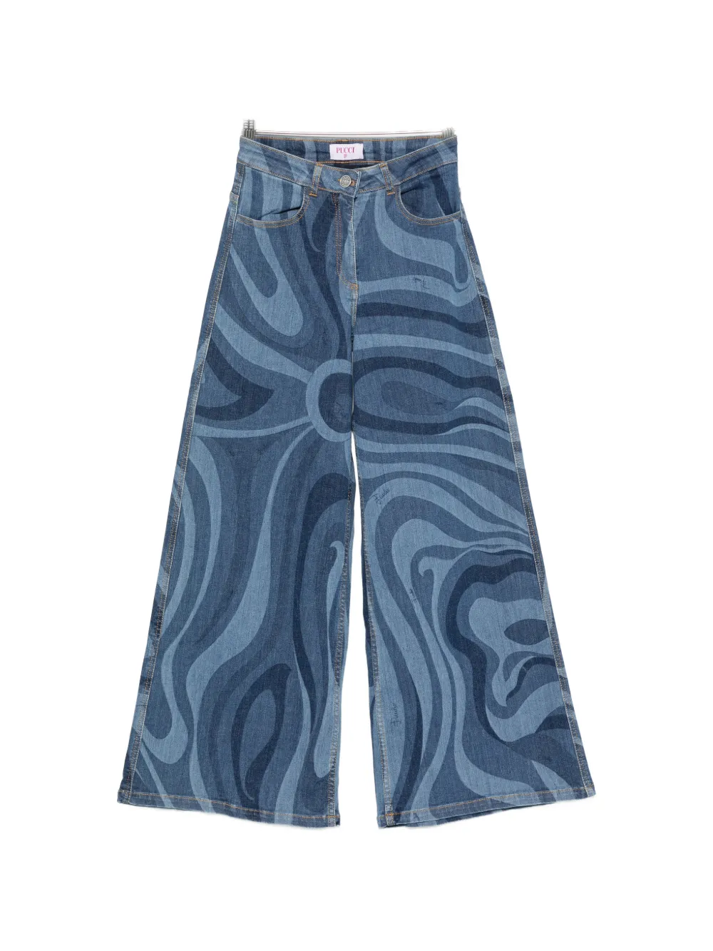 PUCCI Junior Marmo-print wide-leg jeans - Blu
