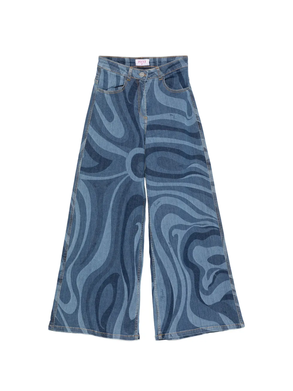 PUCCI Junior Marmo-print wide-leg jeans - Blu