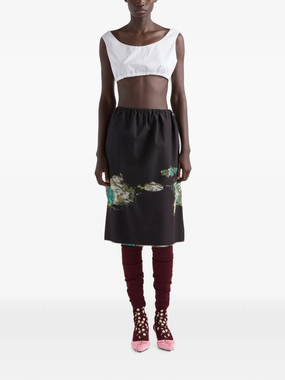 Prada Devoré popeline midi-rok Zwart