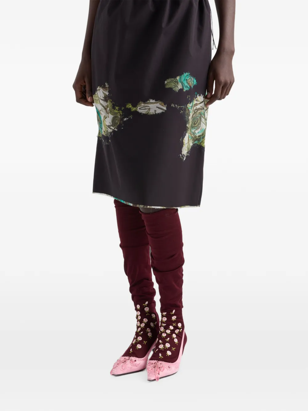 Prada Devoré popeline midi-rok Zwart