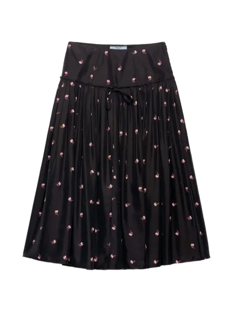 Prada floral-print washed silk midi-skirt