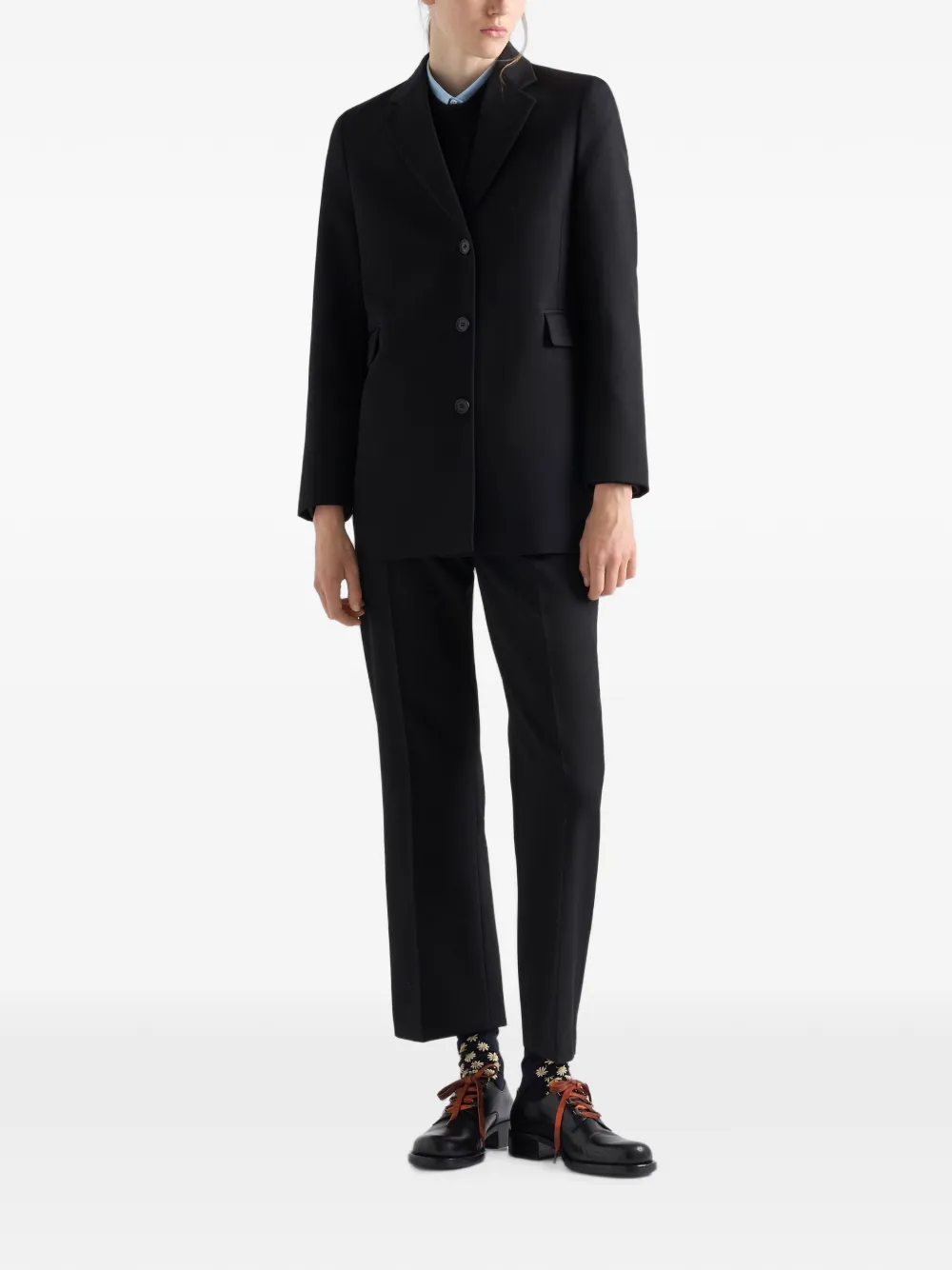 Prada Gabardine jack met enkele rij knopen Zwart