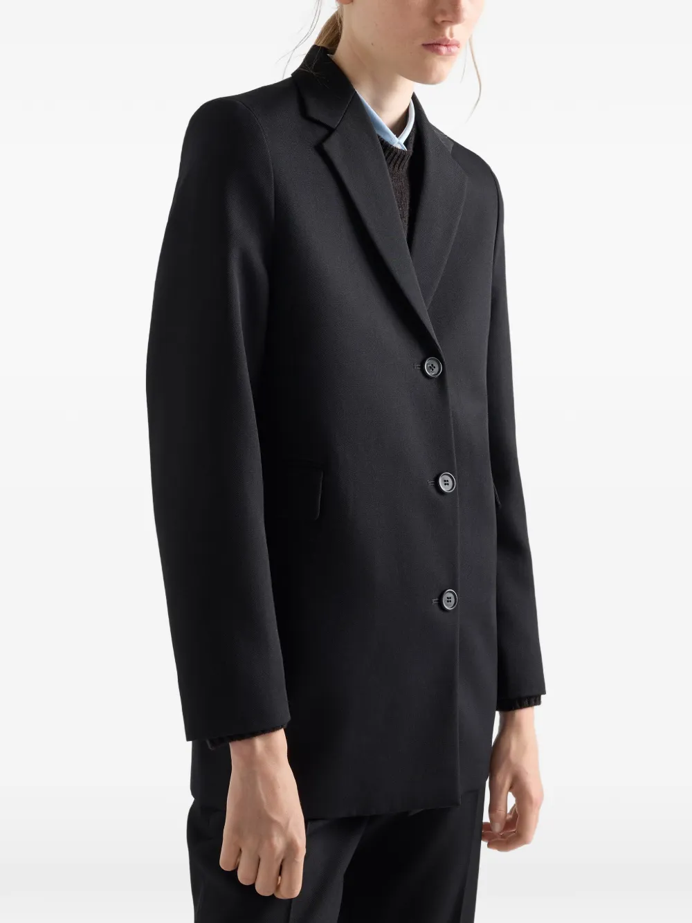 Prada Gabardine jack met enkele rij knopen Zwart