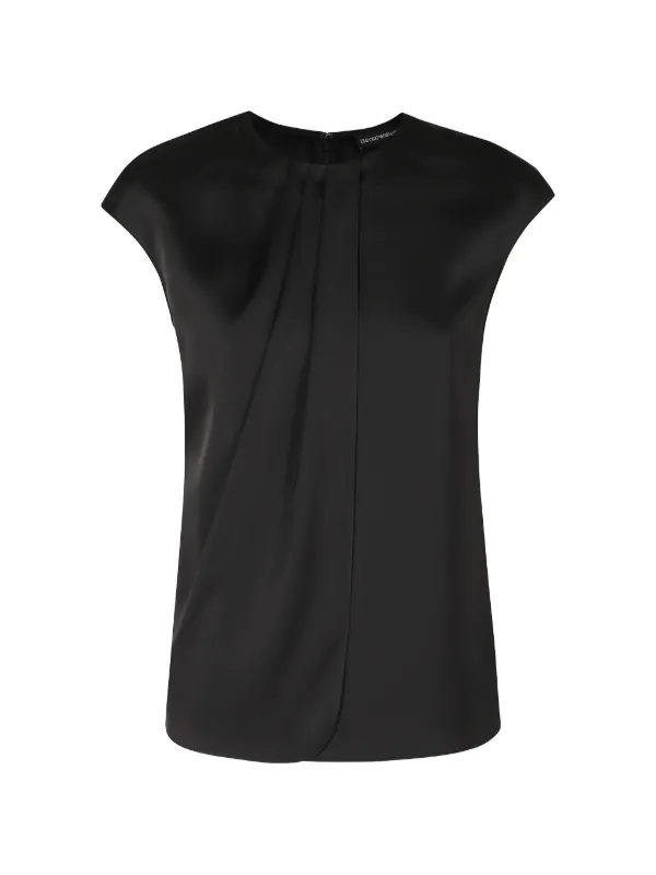 Emporio Armani Pleated Satin-finish Blouse in Black