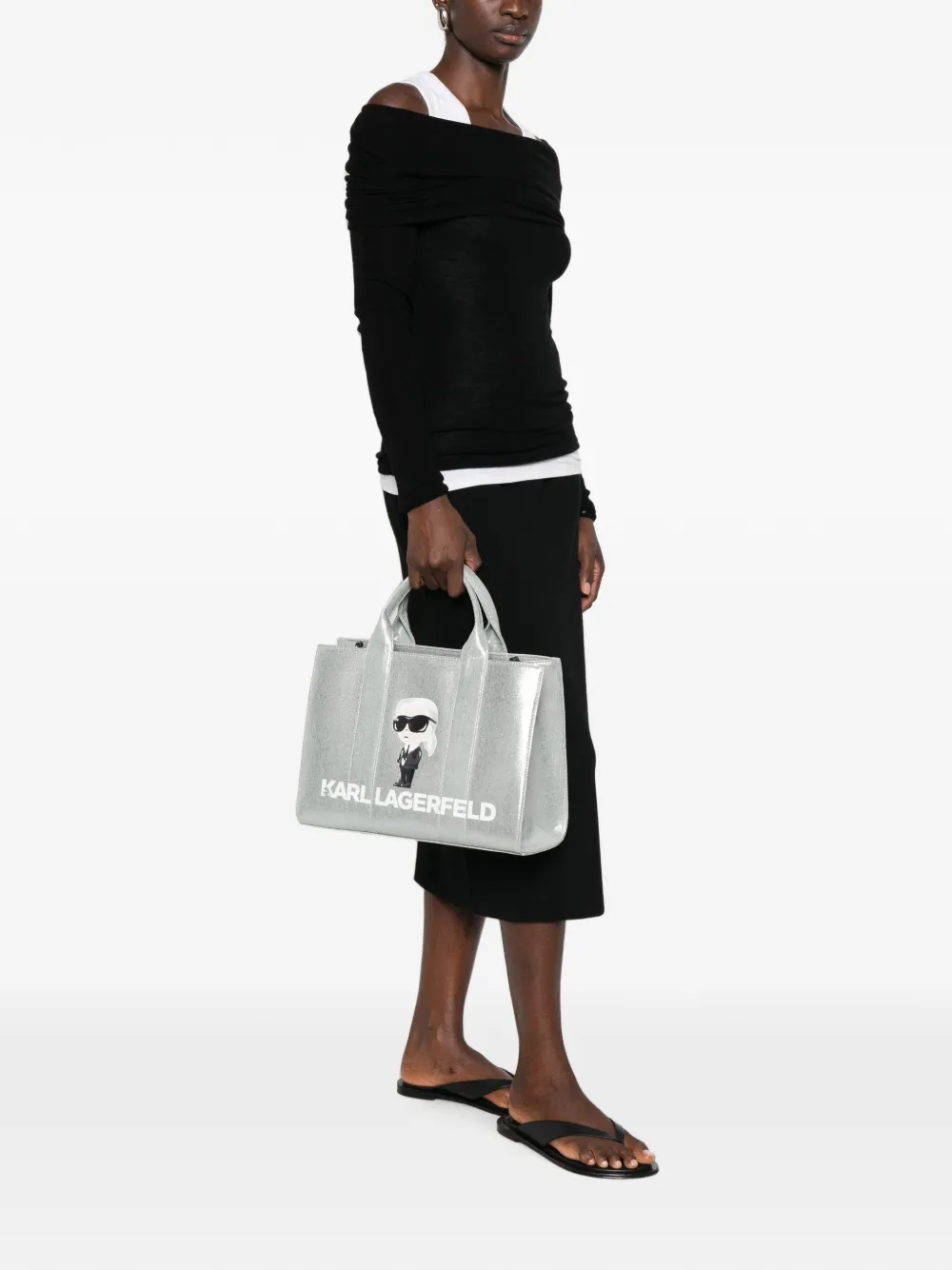Karl Lagerfeld K Ikonik metallic shopper met logoprint Zilver
