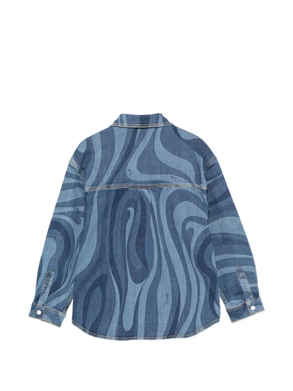 PUCCI Junior Denim blouse met Marmo-print en franje Blauw