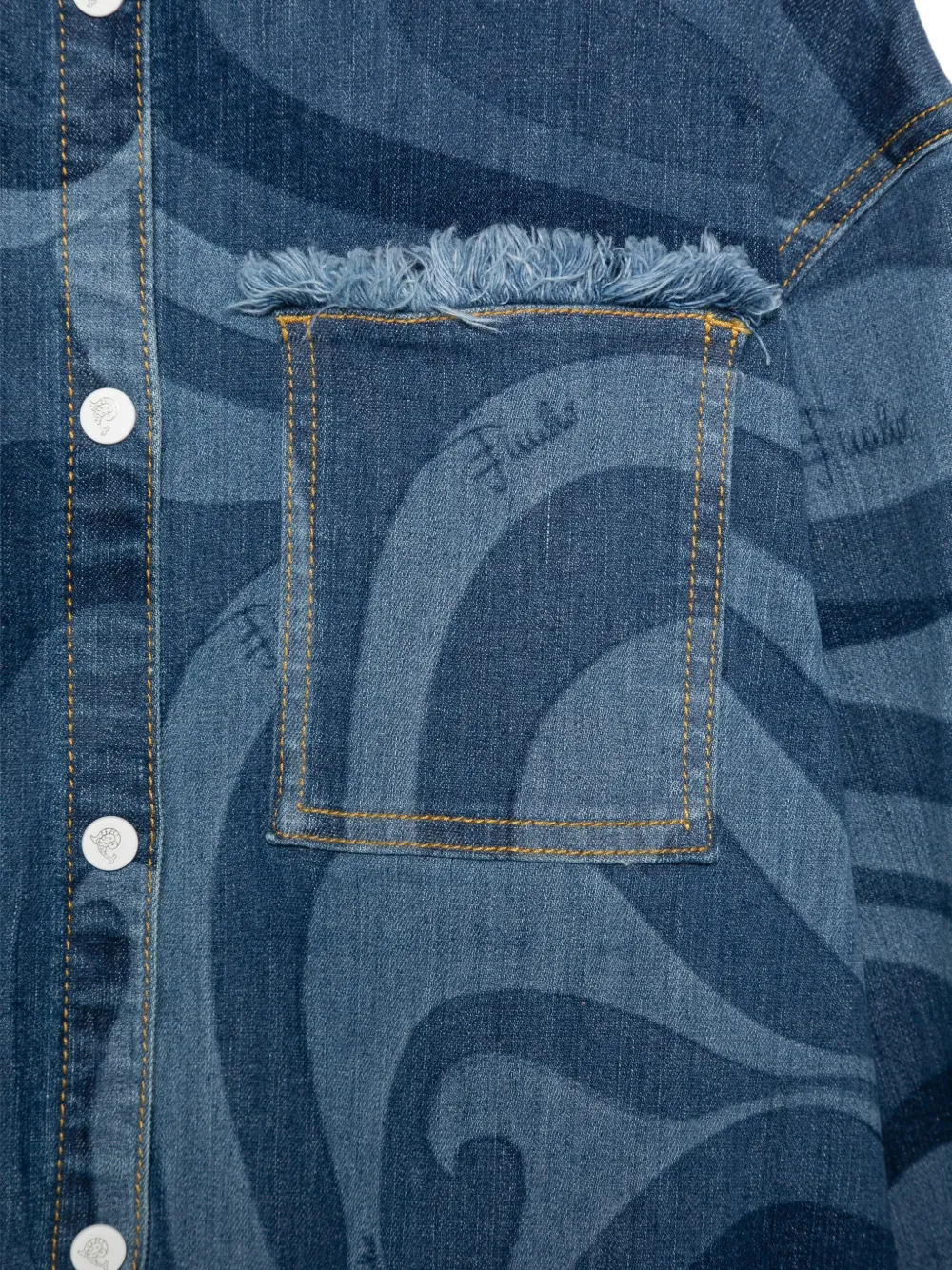 PUCCI Junior Denim blouse met Marmo-print en franje Blauw