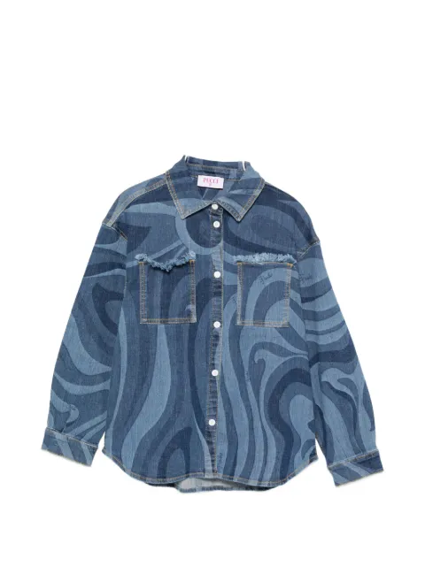 PUCCI Junior Marmo-print frayed-details denim shirt