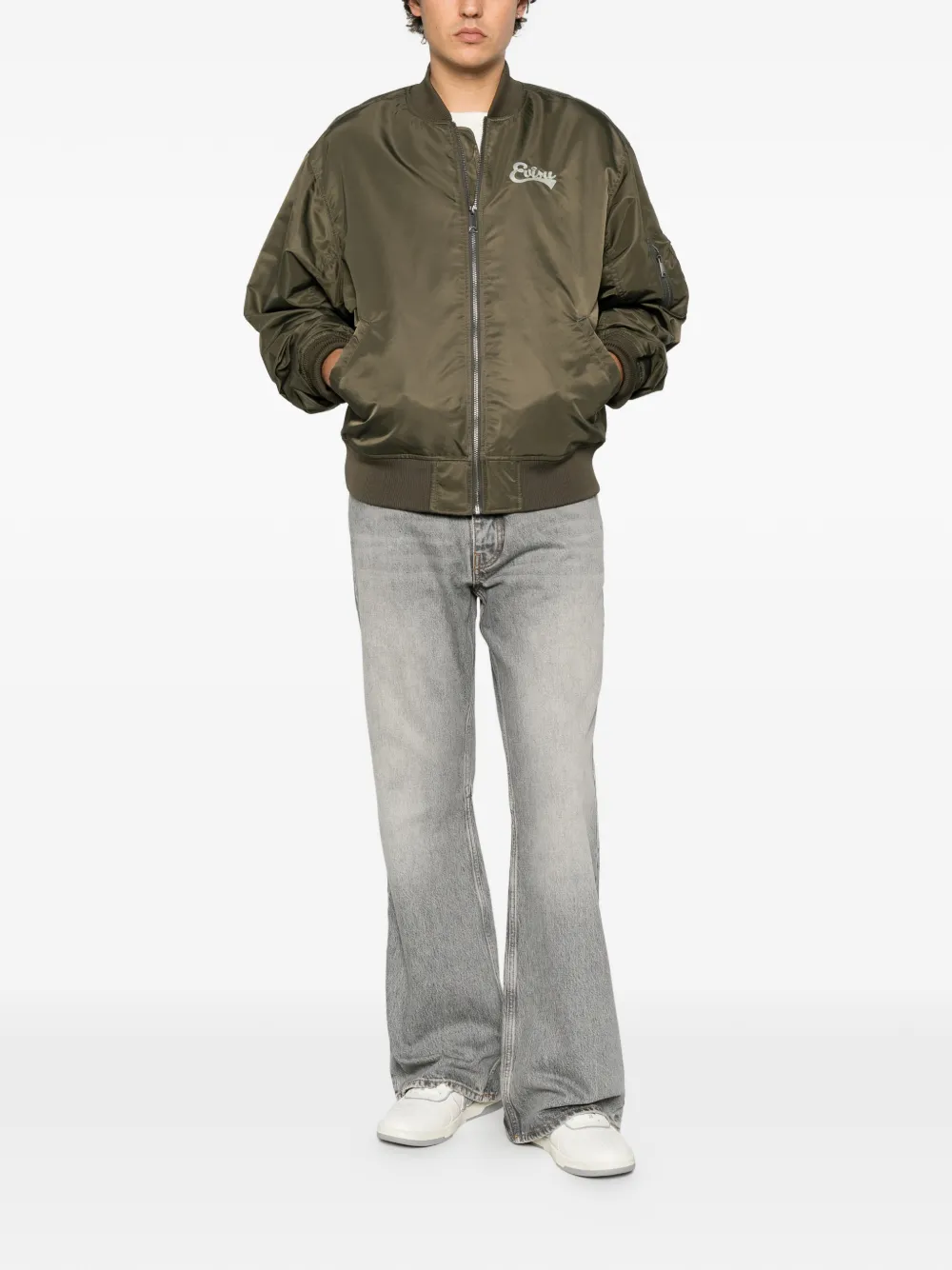 Off-White Arrows-embroidered faded-effect jeans Grijs