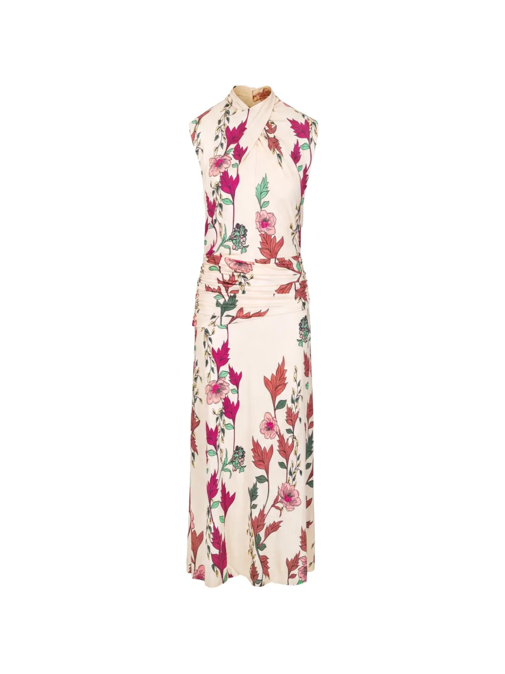 Johanna Ortiz floral-print ruched-waist midi dress - Toni neutri