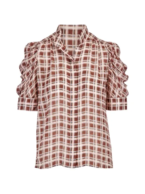 FRAME The Gillian check-pattern ruched-sleeve blouse