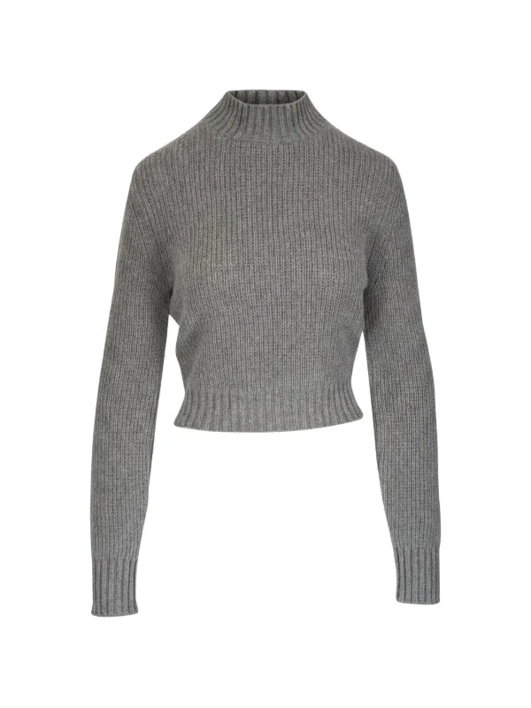 Le Kasha Ribbed-knit Cropped Sweater in Grey