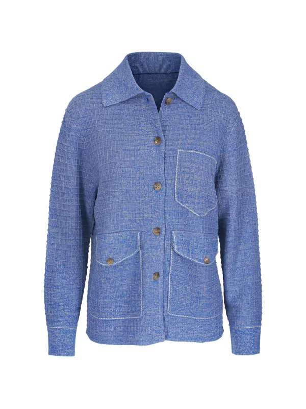 Guest In Residence Waffle-knit Patch-pocket Jacket in Blue