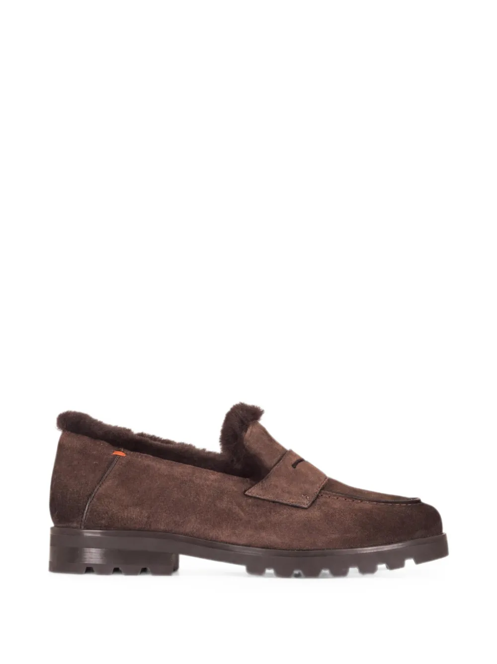 Santoni Shearling-lined Suede Loafers In Brown