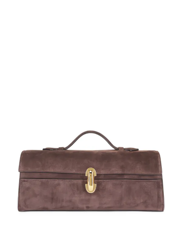 Savette Slim Symmetry Suede Clutch Bag in Brown
