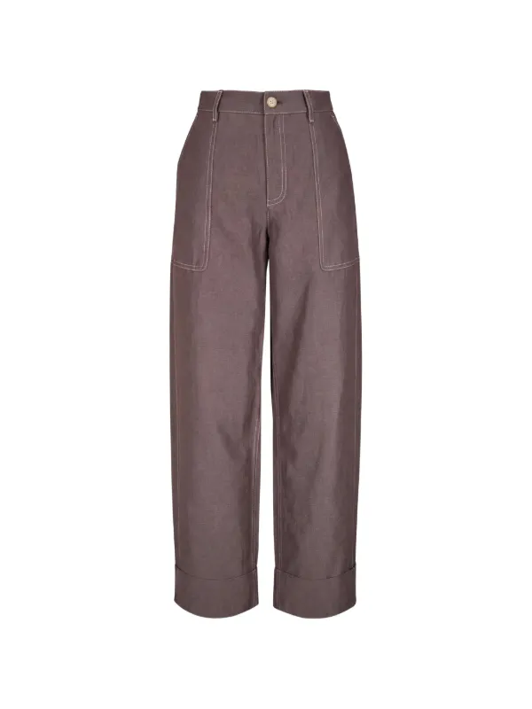Lafayette 148 Contrast-stitch Turned-up Trousers in Brown