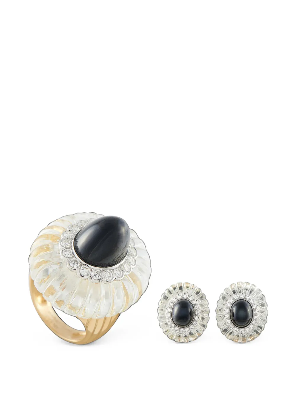 Cartier diamond rock crystal earrings ring set - Oro