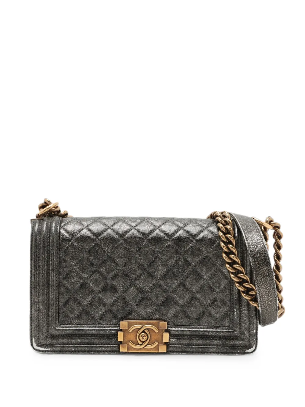 CHANEL Pre-Owned 2017-2018 Old Medium Metallic Crackled Calfskin Boy Flap crossbody bag - Schwarz